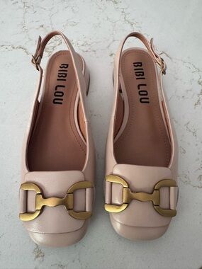 Bibi Lou Nude Pink Slingback Flats with Gold Accent